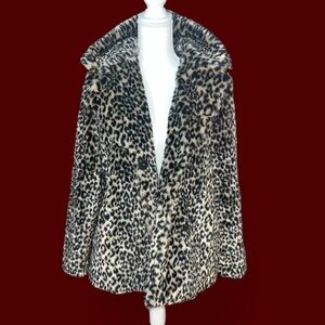 DKNY jeans y2k vintage leopard print faux fur coat